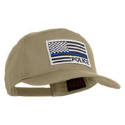 USA Flag Police Silver Blue Patched Solid Cotton Twill 5 Panel Prostyle Snap Cap - Khaki OSFM
