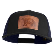 Papa Bear Faux Leather Patched Premium Mesh Trucker Cap - Black Navy OSFM