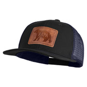 Papa Bear Faux Leather Patched Premium Mesh Trucker Cap - Black Navy OSFM