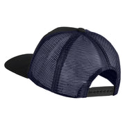Papa Bear Faux Leather Patched Premium Mesh Trucker Cap - Black Navy OSFM