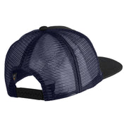 Papa Bear Faux Leather Patched Premium Mesh Trucker Cap - Black Navy OSFM