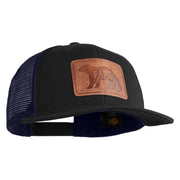Papa Bear Faux Leather Patched Premium Mesh Trucker Cap - Black Navy OSFM