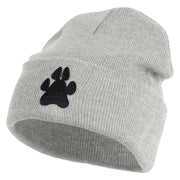 Animal Paw Print Iron on Patched 12 Inch Long Knitted Beanie - Heather Grey OSFM