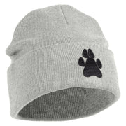 Animal Paw Print Iron on Patched 12 Inch Long Knitted Beanie - Heather Grey OSFM