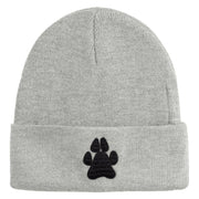 Animal Paw Print Iron on Patched 12 Inch Long Knitted Beanie - Heather Grey OSFM