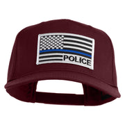 USA Flag Police Silver Blue Patched Solid Cotton Twill 5 Panel Prostyle Snap Cap - Maroon OSFM