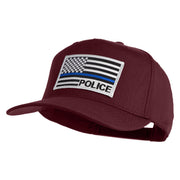 USA Flag Police Silver Blue Patched Solid Cotton Twill 5 Panel Prostyle Snap Cap - Maroon OSFM
