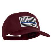 USA Flag Police Silver Blue Patched Solid Cotton Twill 5 Panel Prostyle Snap Cap - Maroon OSFM