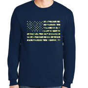 Camo Pattern Flag Graphic Design Men's Big Size Gildan Ultra Cotton Long Sleeve T-Shirt - Navy XS