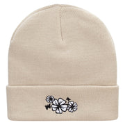 Hibiscuses Embroidered 12 Inch Long Knitted Beanie - Birch OSFM