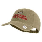 The Few The Proud US Marine Embroidered Washed Solid Pigment Dyed Cotton Twill Brass Buckle Cap - Khaki OSFM