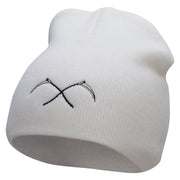 Grim Reaper Scythe Embroidered 8 inch Acrylic Short Blank Beanie - White OSFM