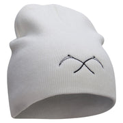 Grim Reaper Scythe Embroidered 8 inch Acrylic Short Blank Beanie - White OSFM