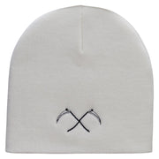 Grim Reaper Scythe Embroidered 8 inch Acrylic Short Blank Beanie - White OSFM