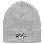 Hibiscuses Embroidered 12 Inch Long Knitted Beanie - Heather-Grey OSFM