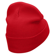 Hibiscuses Embroidered 12 Inch Long Knitted Beanie - Red OSFM