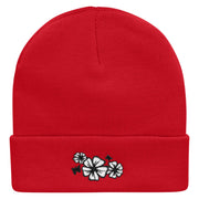 Hibiscuses Embroidered 12 Inch Long Knitted Beanie - Red OSFM