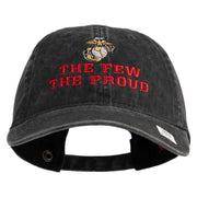 The Few The Proud US Marine Embroidered Washed Solid Pigment Dyed Cotton Twill Brass Buckle Cap - Black OSFM