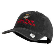 The Few The Proud US Marine Embroidered Washed Solid Pigment Dyed Cotton Twill Brass Buckle Cap - Black OSFM