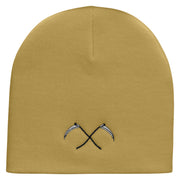 Grim Reaper Scythe Embroidered 8 inch Acrylic Short Blank Beanie - Khaki OSFM