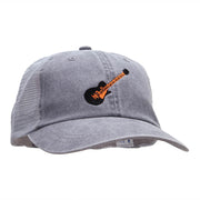 Electric Guitar Embroidered Washed Trucker Cap