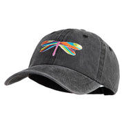 Large Multi-Colored Dragonfly Iron on Embroidery Patched Unstructured Pigment Dyed Cotton Cap - Black OSFM