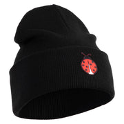 Lady Bug Iron on Patched 12 Inch Long Knitted Beanie - Black OSFM