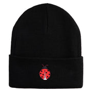Lady Bug Iron on Patched 12 Inch Long Knitted Beanie - Black OSFM