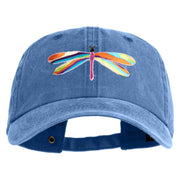Large Multi-Colored Dragonfly Iron on Embroidery Patched Unstructured Pigment Dyed Cotton Cap - Blue OSFM