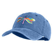 Large Multi-Colored Dragonfly Iron on Embroidery Patched Unstructured Pigment Dyed Cotton Cap - Blue OSFM