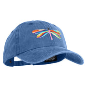 Large Multi-Colored Dragonfly Iron on Embroidery Patched Unstructured Pigment Dyed Cotton Cap - Blue OSFM