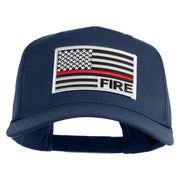 USA Flag Fire Silver Red Patched Solid Cotton Twill 5 Panel Prostyle Snap Cap - Navy OSFM