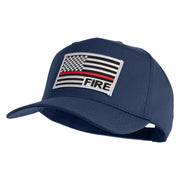 USA Flag Fire Silver Red Patched Solid Cotton Twill 5 Panel Prostyle Snap Cap - Navy OSFM