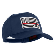 USA Flag Fire Silver Red Patched Solid Cotton Twill 5 Panel Prostyle Snap Cap - Navy OSFM