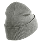 Lady Bug Iron on Patched 12 Inch Long Knitted Beanie - Heather Grey OSFM