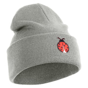 Lady Bug Iron on Patched 12 Inch Long Knitted Beanie - Heather Grey OSFM