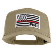 USA Flag Fire Silver Red Patched Solid Cotton Twill 5 Panel Prostyle Snap Cap - Khaki OSFM