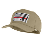 USA Flag Fire Silver Red Patched Solid Cotton Twill 5 Panel Prostyle Snap Cap - Khaki OSFM