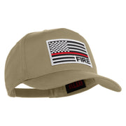 USA Flag Fire Silver Red Patched Solid Cotton Twill 5 Panel Prostyle Snap Cap - Khaki OSFM