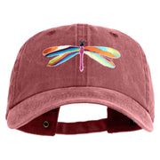 Large Multi-Colored Dragonfly Iron on Embroidery Patched Unstructured Pigment Dyed Cotton Cap - Wine OSFM