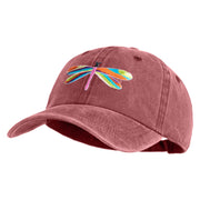 Large Multi-Colored Dragonfly Iron on Embroidery Patched Unstructured Pigment Dyed Cotton Cap - Wine OSFM