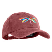 Large Multi-Colored Dragonfly Iron on Embroidery Patched Unstructured Pigment Dyed Cotton Cap - Wine OSFM
