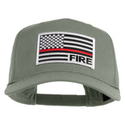 USA Flag Fire Silver Red Patched Solid Cotton Twill 5 Panel Prostyle Snap Cap - Grey OSFM