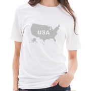 USA Map with Dots Graphic Design Ring Spun Combed Cotton Short Sleeve Deluxe Jersey T-Shirt - White XS