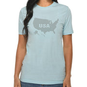 USA Map with Dots Graphic Design Ring Spun Combed Cotton Short Sleeve Deluxe Jersey T-Shirt - Blue-Mist XS