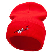 Frangipani Flower Embroidered 12 Inch Long Knitted Beanie - Red OSFM