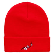 Frangipani Flower Embroidered 12 Inch Long Knitted Beanie - Red OSFM