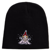 Cartoon Style Chirstmas Elf Embroidered 8 inch Acrylic Short beanie - Black OSFM