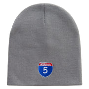 Interstate 5 Route Number Embroidered 8 inch Acrylic Short beanie - Grey OSFM