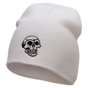 Scary Skull Embroidered 8 inch Acrylic Short Blank Beanie - White OSFM